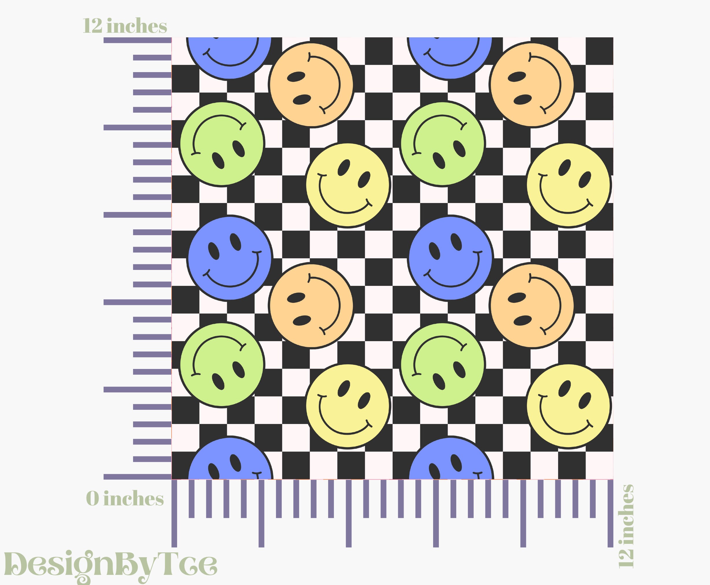Retro Happy Face Checkered Seamless Pattern: Boy Fabric Print (digital ...