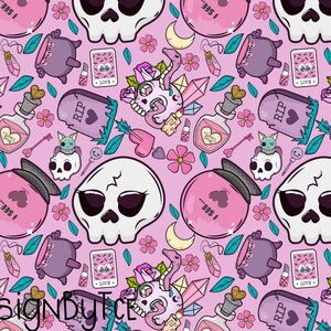 Kawaii Cute Pink Creepy Skull Seamless Pattern Files for Pink Halloween ...