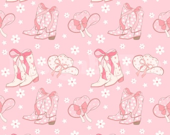 Floral Cowgirl Boots and Hat Seamless Pattern: Coquette Western Fabric (Digital Download)