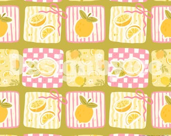 Lemon Slice Patchwork Seamless Pattern: Fabric Printing (Commercial Use, RGB Color)