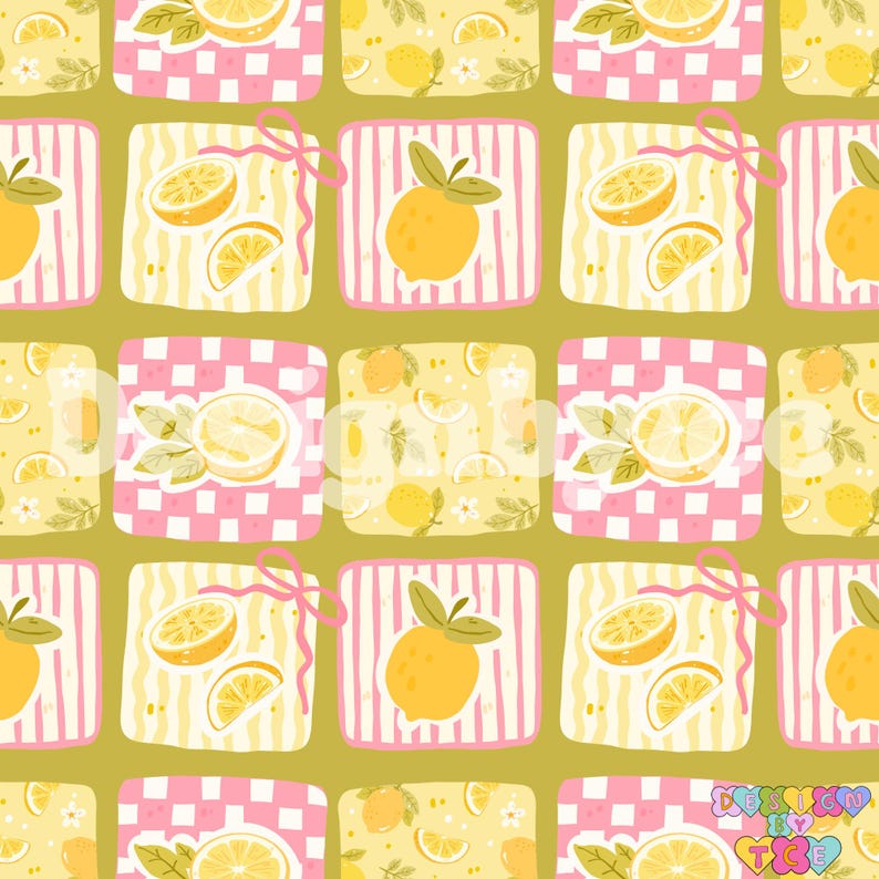 Lemon Slice Patchwork Seamless Pattern: Fabric Printing (Commercial Use, RGB Color)