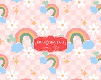 Rainbow Daisy Fabric Seamless Pattern: Lucky Design (Digital Download)