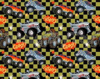 Monster Truck Crash Seamless Pattern: Boys Fabric Design (Digital File)