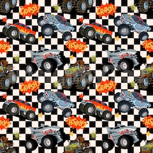 Monster Truck Kariert Nahtlose Muster Dateien für Jungen Stoffdruck Sublimation Benutzerdefinierte Stoff Design Datei