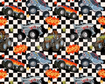 Monster Truck Checkered Fabric Pattern: Boys Sublimation Design (Digital Download)