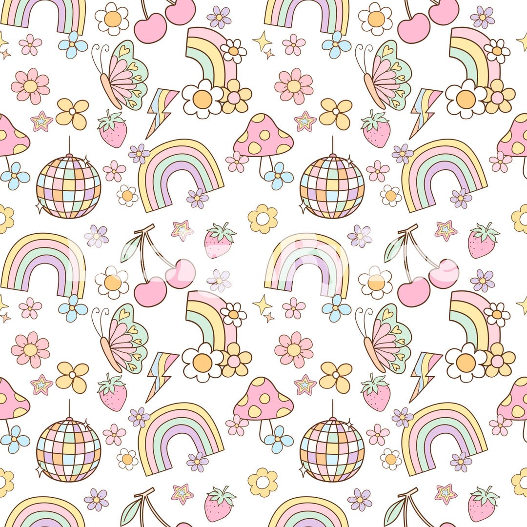 Summer Groovy Floral Seamless Pattern Files : Fabric Printing (RGB ...