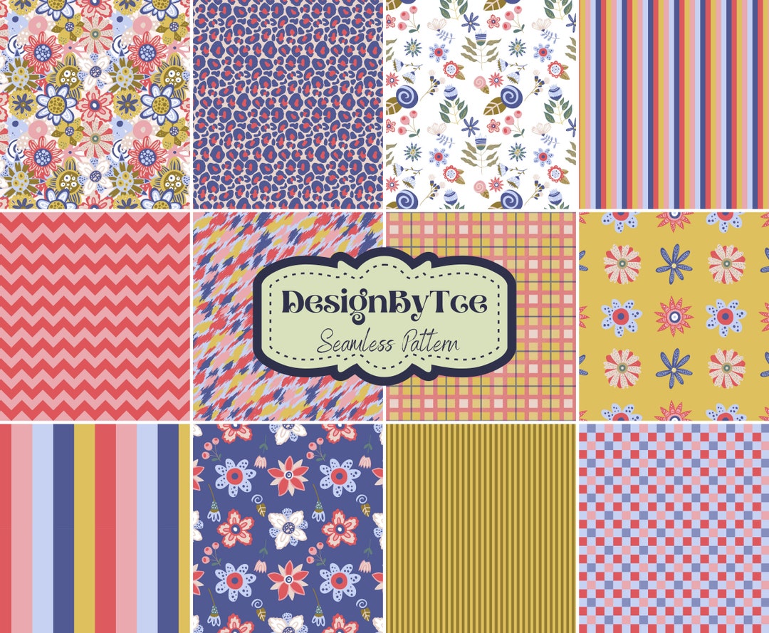 Blossom and Daisy Seamless Pattern Set of 12 Papers for Fabric Printing ...