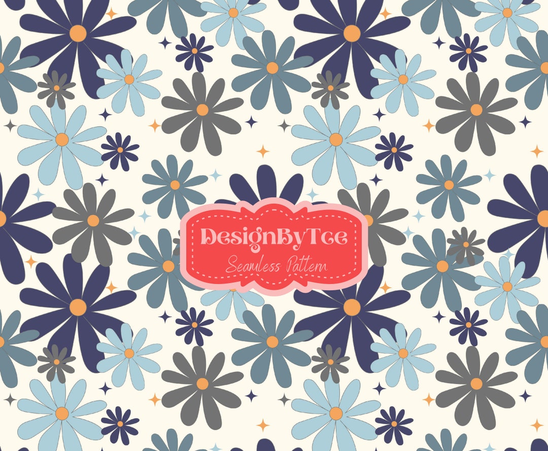 Spring Blue Daisy Floral Seamless Pattern Files for Fabric Printing ...