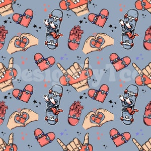 Boy Valentine Skateboard Heart Seamless Pattern for Valentines Day Fabric Sublimation Printing Custom Fabric Design File