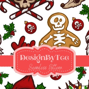 Spooky Gothmas Nahtloses Muster, Nahtloses Weihnachten Creppy Muster, Pastell Goth Stoffdruck, Goth Weihnachten Nahtloses Digitales Muster
