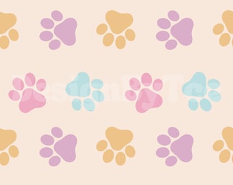 Pastel Paw Print Seamless Pattern: Dog & Cat Fabric Design (Digital File)
