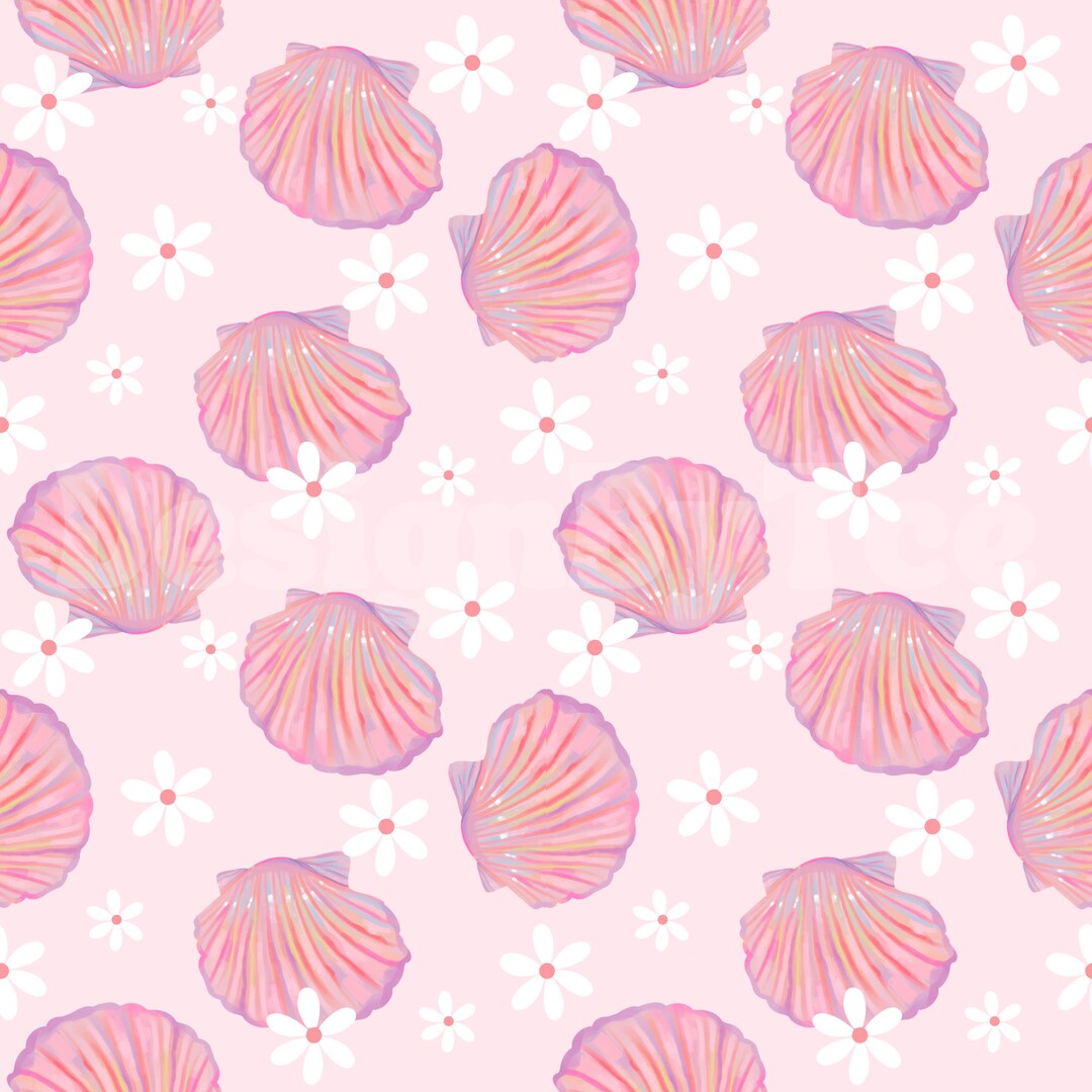 Daisy With Summer Seashells Seamless Pattern Files, Summer Girly Fabric ...