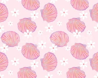 Daisy Seashell Seamless Pattern: Girly Summer Fabric (Digital Papers)