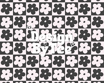 Floral Checkered Pattern: Beige and Anthracite Seamless File (12x12 inch JPEG)