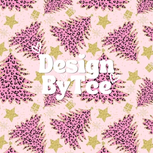 Glitzer rosa Leopard Weihnachtsbäume Nahtloses Muster für den Weihnachtsstoffdruck für den kommerziellen Gebrauch