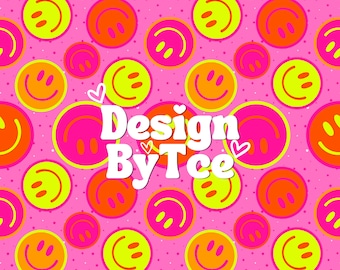 Seamless Happy Face Neon Pink, Yellow and Orange Swimwear Swim Safe Pattern Files for Summer Fabric Printing