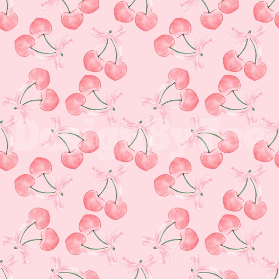 Watercolor Cherry Bows Seamless Pattern: Girly Fabric Design (Digital File)