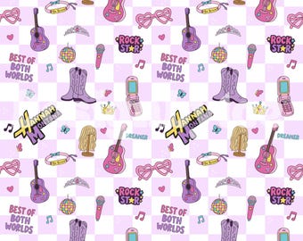 Retro 2000s Teen Pop Seamless Pattern File: Fabric Printing (Digital Download, RGB Color)