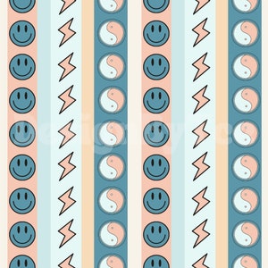 Fichiers de motif sans couture Happy Face et Yin Yang à rayures rétro pour garçons Fichier de conception de tissu personnalisé par sublimation de tissu