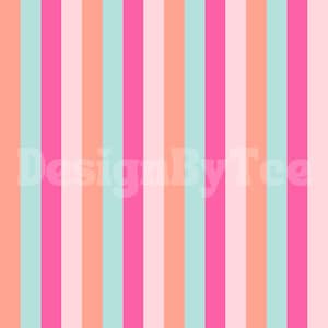 May include: A seamless pattern with vertical stripes in pink, peach, and light blue.
