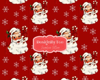 Vintage Santa Claus with Snowflake Christmas Seamless Pattern Files for Fabric Printing Sublimation Custom Design File
