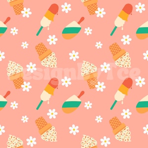 POPSICLE Seamless Pattern File, Funny Flower Fabric Printing Sublimation Custom Fabric Design File