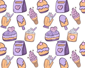 Cute Doodle Valentine Snack with Heart Seamless Pattern Files for Fabric Printing Sublimation Custom Fabric Design File