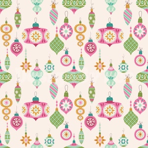 Boho Weihnachten Rosa und Grün Christbaumkugel Nahtlose Muster Dateien für Weihnachten Stoff Druck Sublimation Benutzerdefinierte Stoff Design Datei