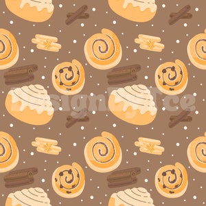 Cinnamon Roll with Stick Cinnamon Seamless Pattern Files for Fabric Printing Sublimation Custom Fabric Design File