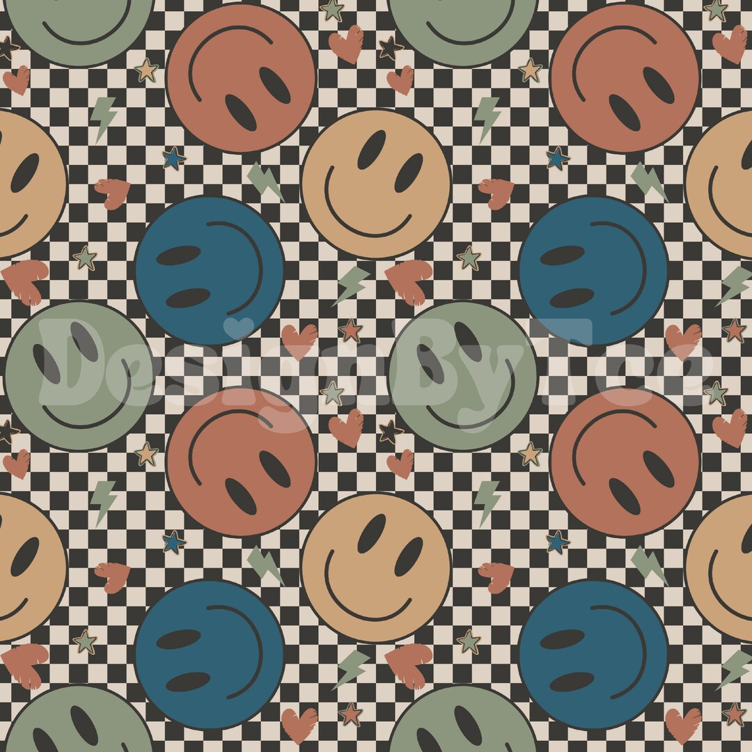 Happy Face Boy Valentine Checkered Seamless Pattern Files for Fabric ...
