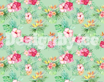 Watercolor Tropical Flower Seamless Pattern: Summer Fabric Printing (Commercial Use, RGB Color)