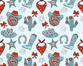 Fourth of July Cowgirl Fabric Pattern: Patriotic Western Design (12x12 inch JPEG)