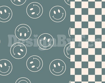 Naadloos geruit Happy Face-patroon: stofsublimatieontwerp (digitale download)