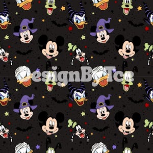 Rato mágico preto de Halloween e amigo com estrelas e bolinhas, arquivos de padrão sem costura para impressão em tecido, sublimação, arquivo de design personalizado