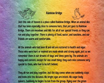 Colorful Rainbow Bridge Poem with Angel Cherub Dove Accent-  8.5 x 11 inch Printable