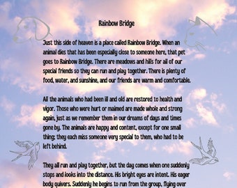 Rainbow Bridge Poem - Animal Angels in Clouds - 8.5 x 11 inch Printable