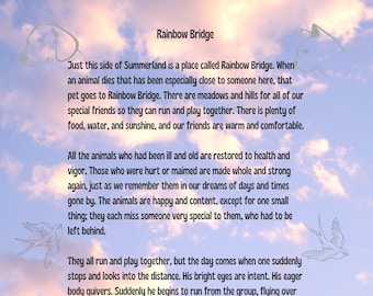 SUMMERLAND version- Rainbow Bridge Poem  Animal Angels in Clouds - Printable 8.5 x 11 in