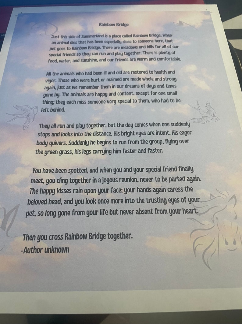 SUMMERLAND Version Rainbow Bridge Poem Animal Angels in Clouds ...