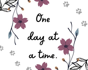 One day at a Time Purple Floral Leaf Accent 8.5 x 11 inch- Printable