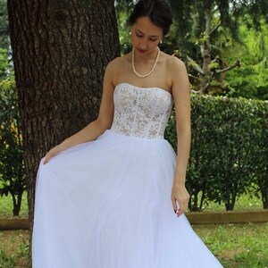 Lace Wedding corset dress Tulle bridal dress Simple wedding dress with train Lea
