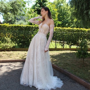 Corset Wedding Dress with Sleeves Lace Wedding Dress Wedding Dress and Separate Two Piece Wedding Dress Aurora One Size Only - Sample Sale