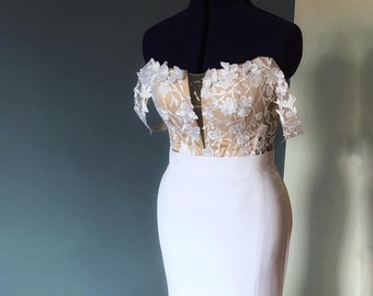 Mermaid Wedding Dress Separates: Lace Corset & Crepe Skirt