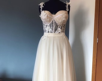 Two Piece Tulle Wedding Dress: Corset & Skirt, Multiway Straps