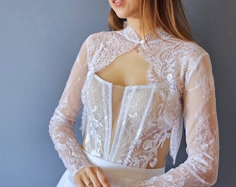Lace Bridal Bolero, Long Sleeve Wedding Cover Up
