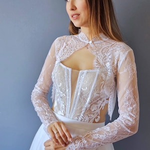 Long sleeves lace bolero, lace cover up, lace bridal topper Linda