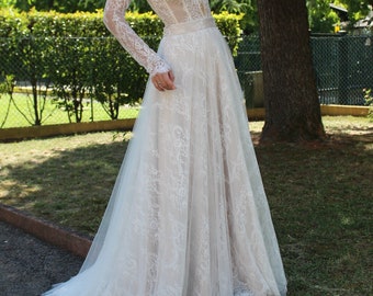 Lace bridal skirt Tulle wedding skirt A line skirt Maxi skirt Long skirt Custom skirt Skirt with train One Size Only - Sample Sale
