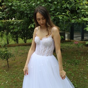 Lace corset wedding dress Wedding gown with straps white Wedding dress Bustier White lace dress Wedding transparent dress Lauren