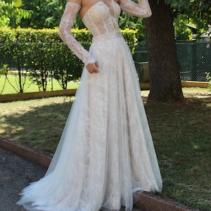 Lace bridal skirt Tulle wedding skirt A line skirt Maxi skirt Long skirt Custom skirt Skirt with train