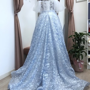 Blue Lace Wedding Skirt with Train, Bridal Separates