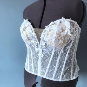 Wedding Lace Applique Corset Transparent Corset Floral Corset Cream Bridal Corset Elisabetta